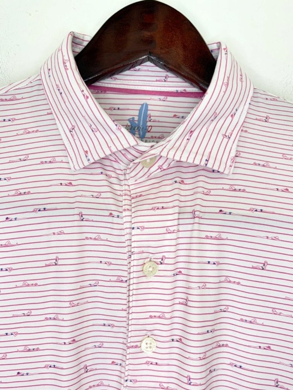 Johnnie-O Featherweight Performance Polo Men's M Pink Striped Sunbather UPF 50